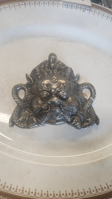 SILVER PLATE HANGING WALL MASK WITH HORNS