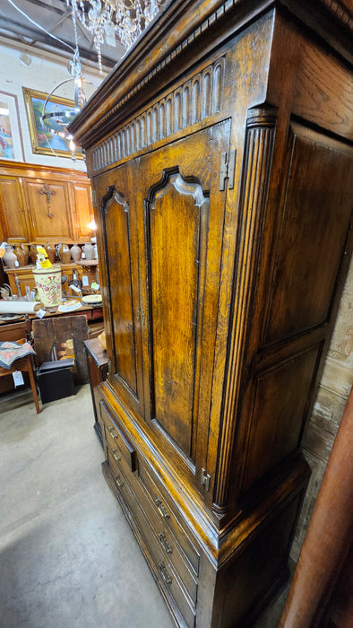 2 PIECE DARK OAK CABINET WITH QUARTER COLUMNS