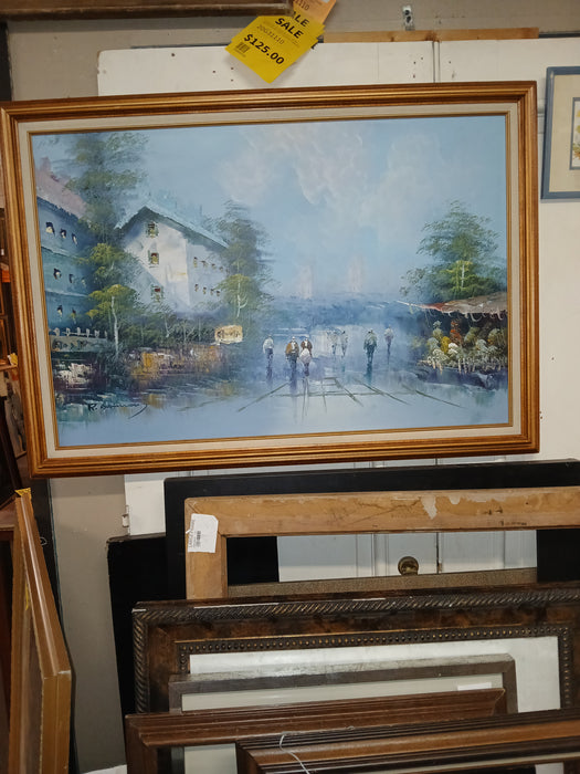 FRAMED MIDCENTURY PARIS STREET SCENE OIL PAINTING