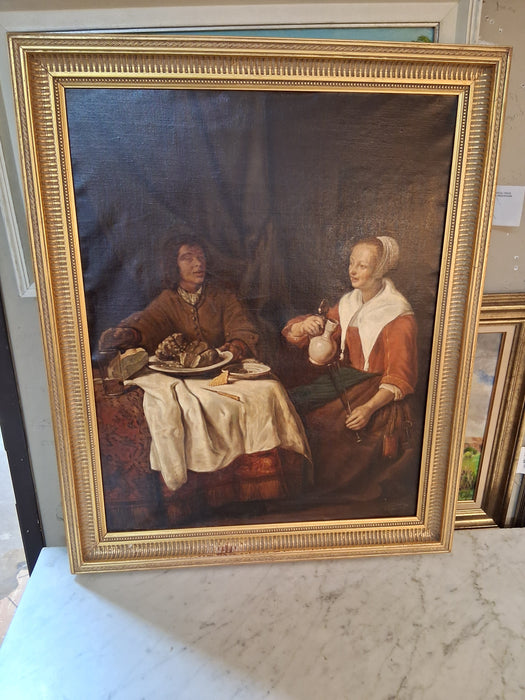 PAINTING OF A YOUNG COUPLE AT DINNER 19TH CENTURY