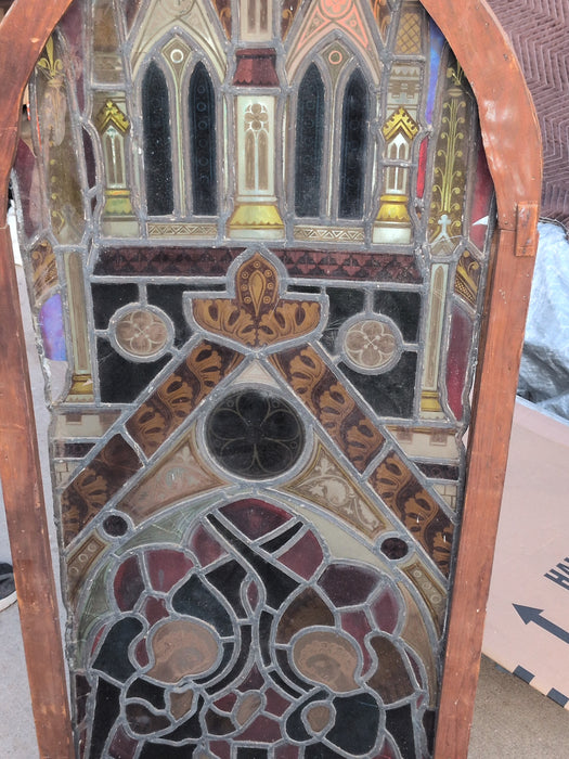 VICTORIAN ECCLESIATICAL STAINED GLASS WINDOW AS FOUND