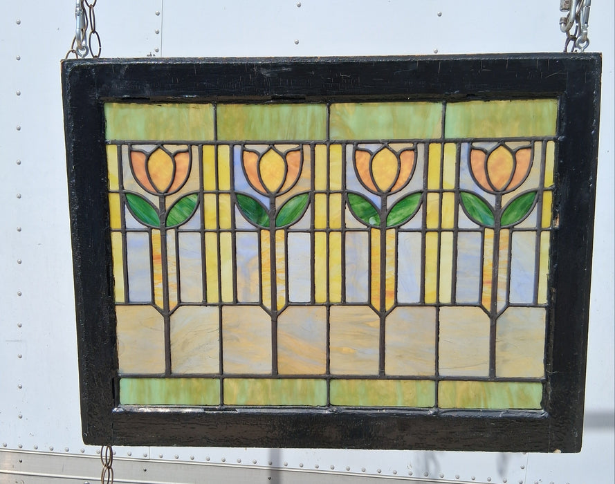 STAINED GLASS WINDOW WITH TULIPS