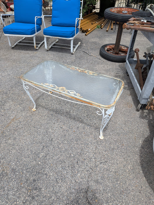 WHITE IRON PATIO COFFEE TABLE