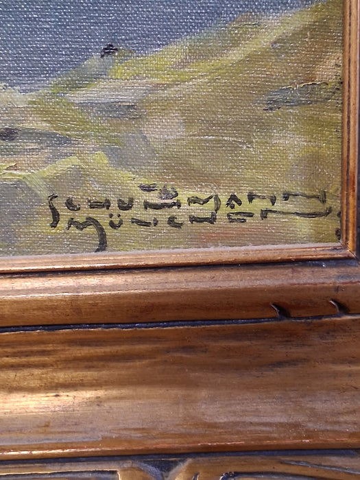 GILT FRAMED MOUNTAIN LANDSCAPE OIL PAINTING