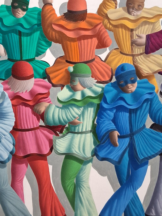 LARGE FRAMED COLORFUL HARLEQUIN PAINTING BY PAOLA SALVADOR-ITALIAN