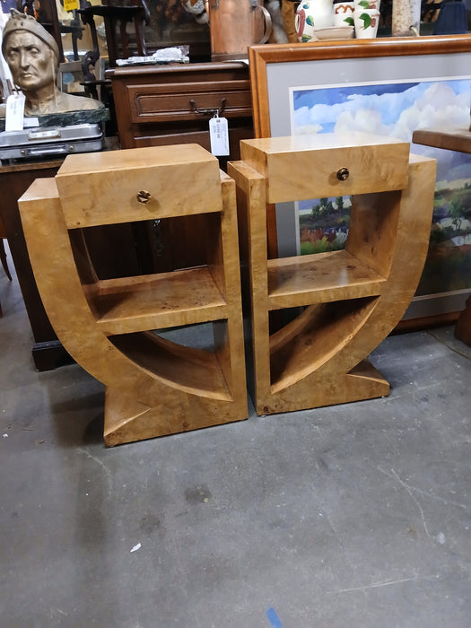 PAIR OF ART DECO BIRDSEYE MAPLE CURVED SIDE TABLES