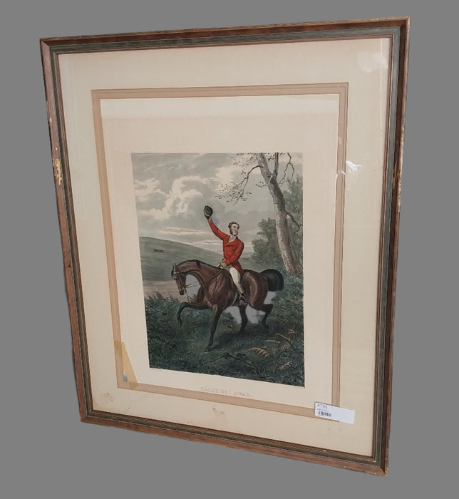 ENGLISH HUNT SCENE COLORED  ENGRAVING PRINT "TALLY HO"