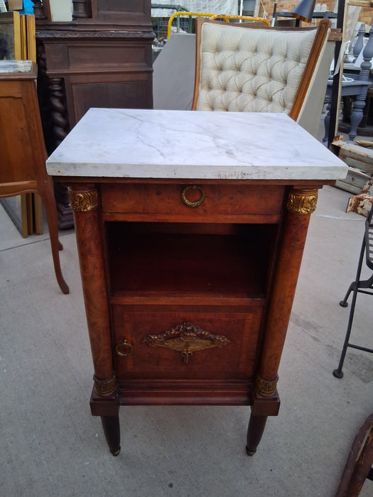 FRENCH EMPIRE MARBLE TOP MAHOGANY SIDE CABINET