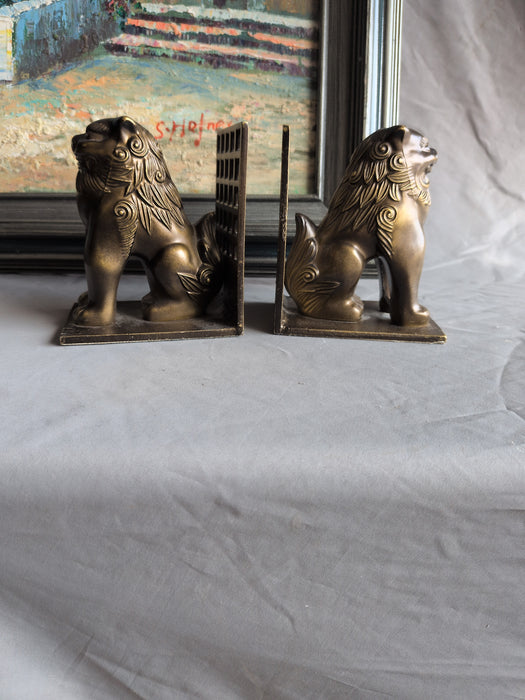 PAIR OF BRASS FOO DOG BOOKENDS