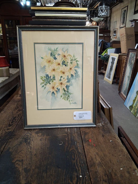 FRAMED FLORAL WATER COLOR-SIGNED AS FOUND