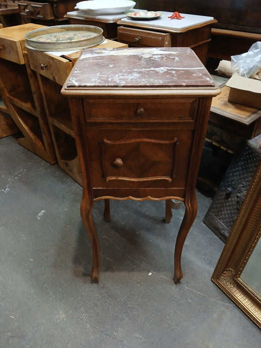 LOUIS XV  MARBLE TOP WALNUT SIDE CABINET