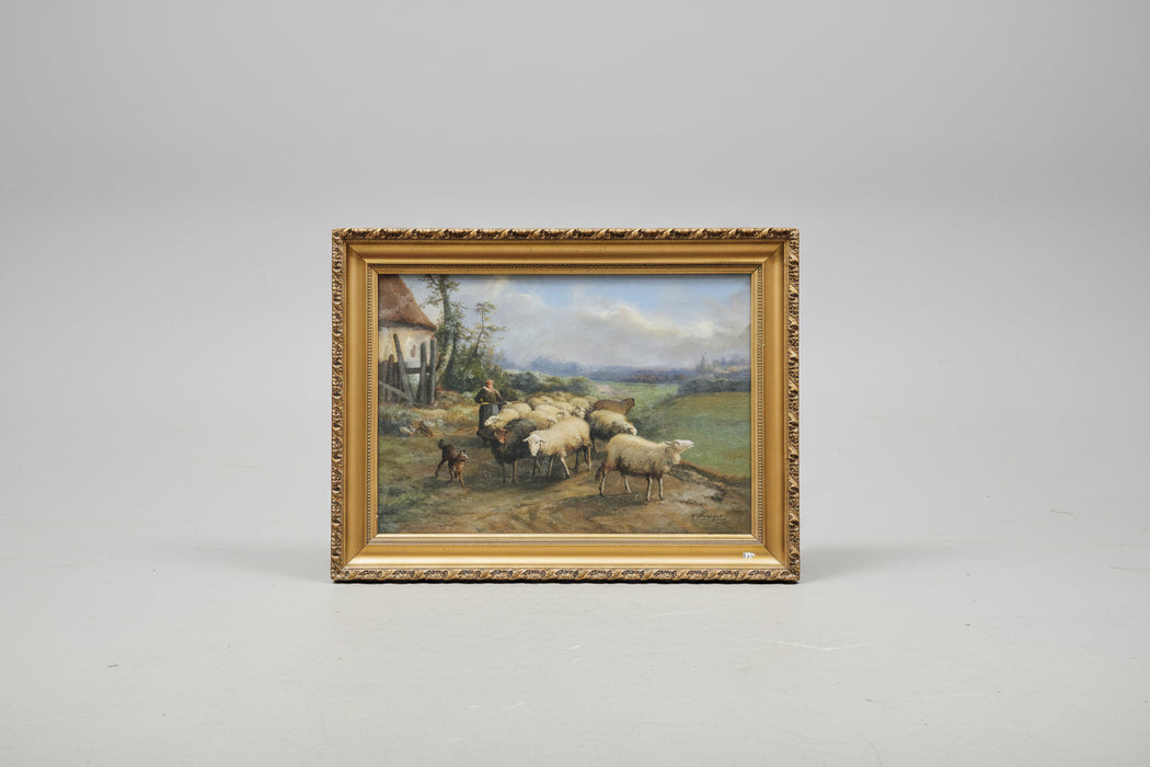 GILT FRAMED SHEEP OIL PAINTING
