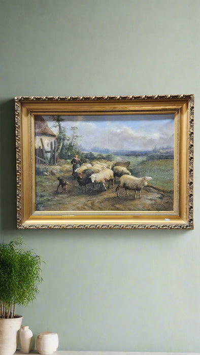 GILT FRAMED SHEEP OIL PAINTING