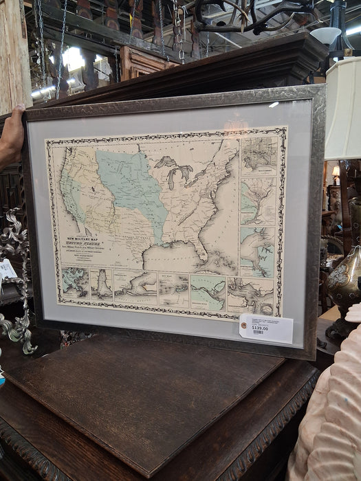FRAMED COPY OF MILITARY DIVISIONS AMERICA MAP 1867 - JOHNSON AND BROWNING