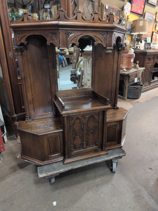 GOTHIC REVIVAL WALNUT HUMIDOR CABINET WITH MIRROR