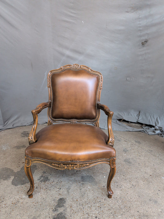 LIGHT BROWN LEATHER LOUIS XV ARM CHAIR