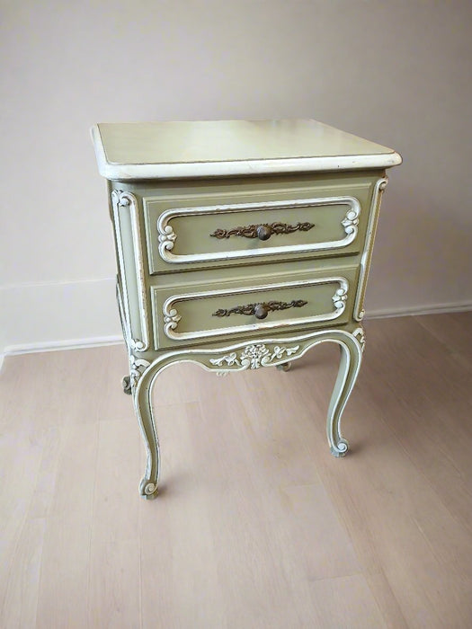 LOUIS XV GREEN AND WHITE TWO DOOR NIGHTSTAND