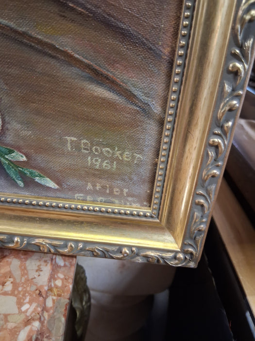 GILT FRAMED STILL LIFE OIL PAINTING SIGNED T. BOOKER 1961