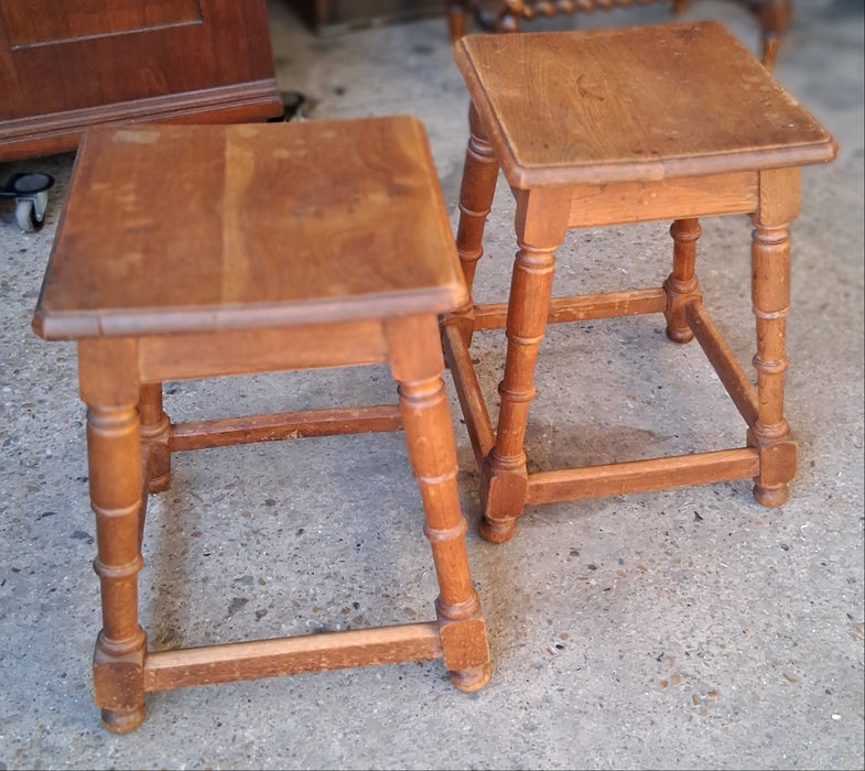 PAIR OF FLARED  LEG OAK STOOL