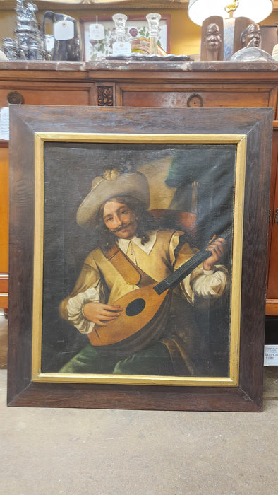 FRAMED OIL PAINTING OF A LUTE PLAYER