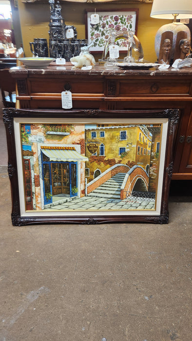 PARIS STREET RISTORANTE PAINTING SIGNED M, CHAPOT