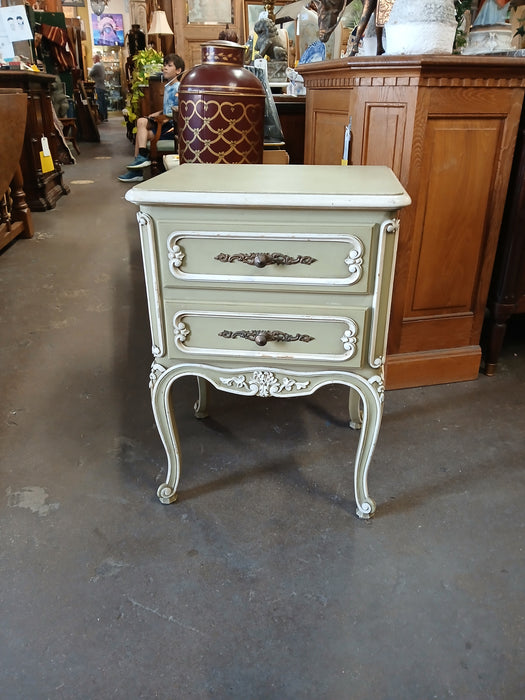 LOUIS XV GREEN AND WHITE TWO DOOR NIGHTSTAND