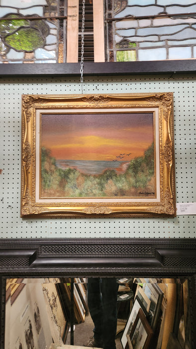 ORNATE GOLD FRAME WITH SEASCAPE PAINTING