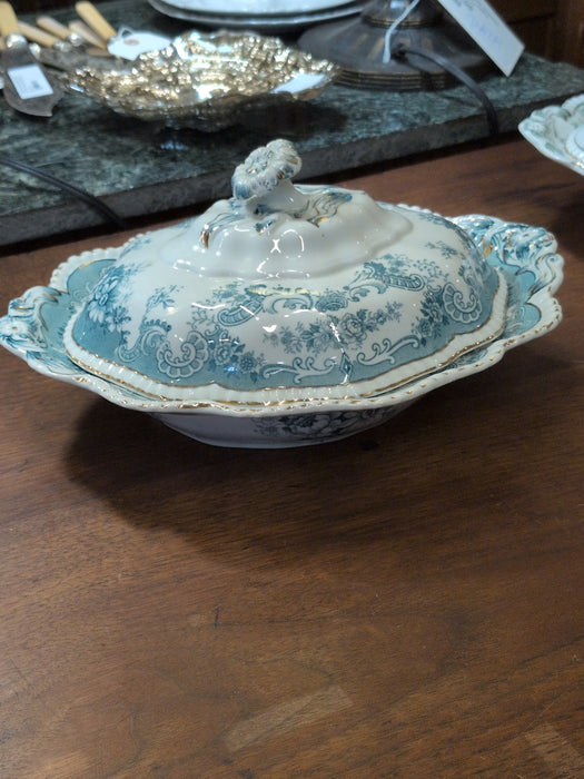 ENGLISH "BOMBAY" GREEN AND WHITE TUREEN