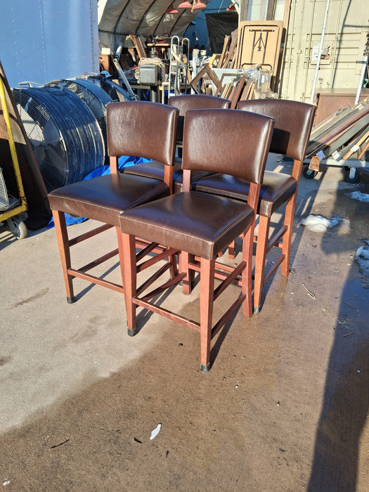 SET OF 4 BAR HEIGHT BROWN STOOLS WITH BACKS