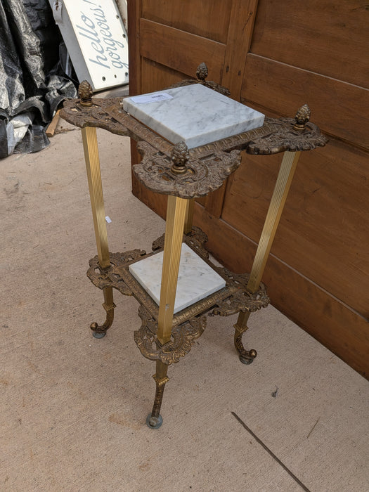 VICTORIAN BRASS BASE MARBLE TOP STAND