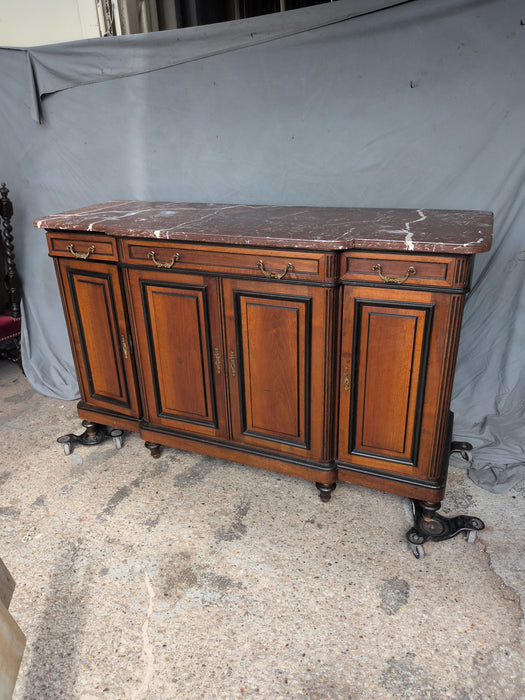 LOUIS XVI RED LAVANTA MARBLE TOP SERVER WITH EBONIZED WALNUT TRIM