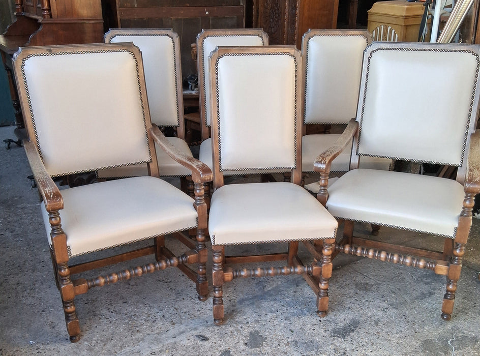 PAIR OF 2 OAK AND BEIGE LEATHER ARM CHAIRS