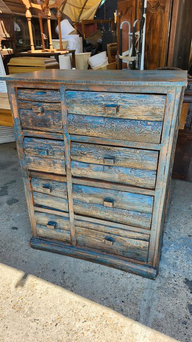 RUSTIC BLUE PAINTED 8 DRAWER CHEST