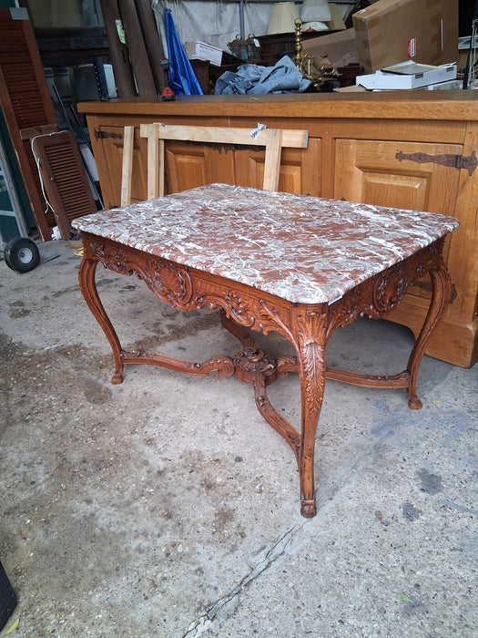 LAVANTA MARBLE TOP OAK LIEGE LIBRARY TABLE