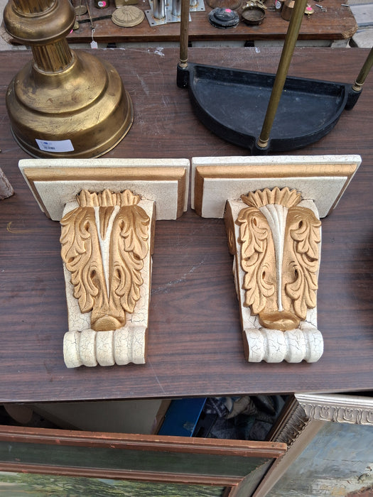 PAIR OF CARVED WOOD AND PAINTED CORBEL SHELVES