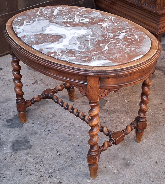 LARGE BARLEY TWIST OVAL MARBLE TOP SIDE TABLE
