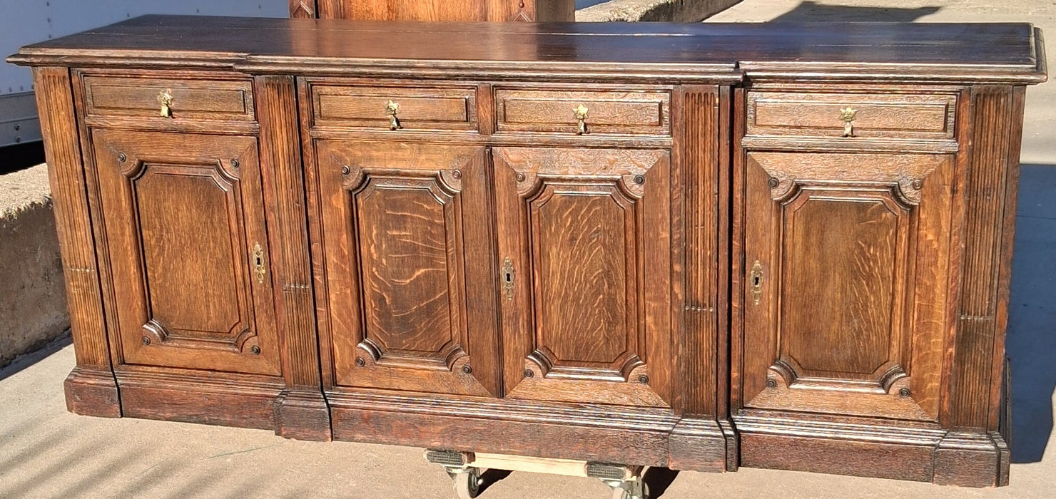 ENGLISH OAK SIDEBOARD WITH FLUTED PLASTER-FINISHED ON ALL SIDES