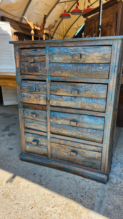 RUSTIC BLUE PAINTED 8 DRAWER CHEST