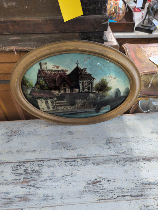 CONVEX GLASS FRAME WITH AS FOUND REVERSE PAINTING