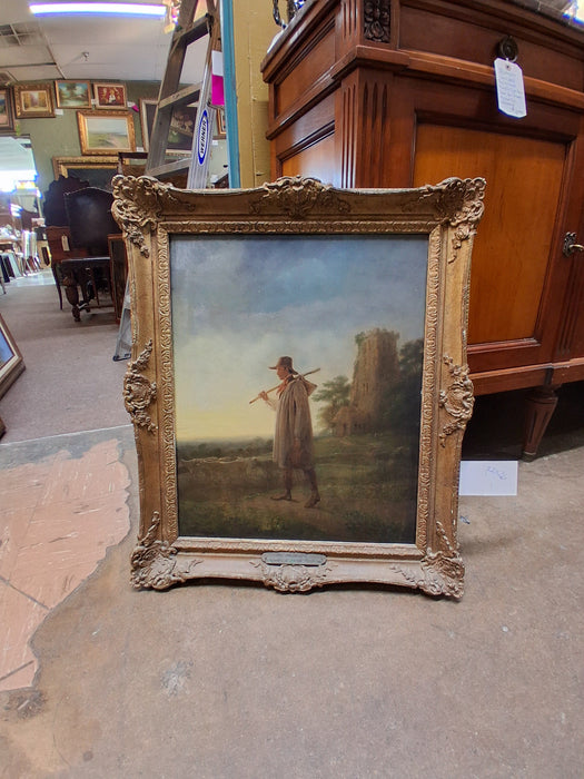 SMALL GILT FRAMED OIL PAINTING ON BOARD "THE SHEPARD" SIGNED JULIUS CAESAR IBERTSON