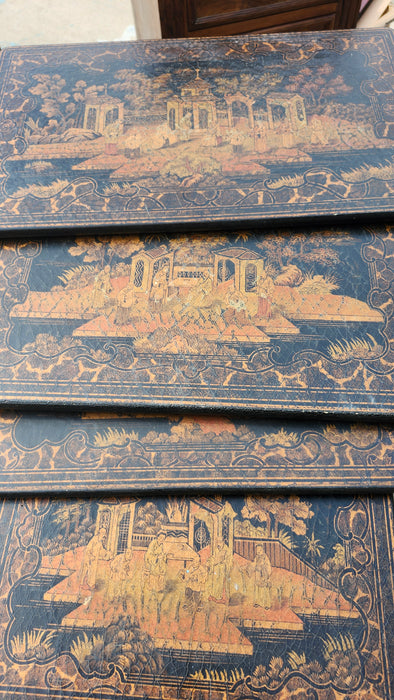 SET OF 4 JAPANOISERIE LAQUER AND GILY NESTING TABLES