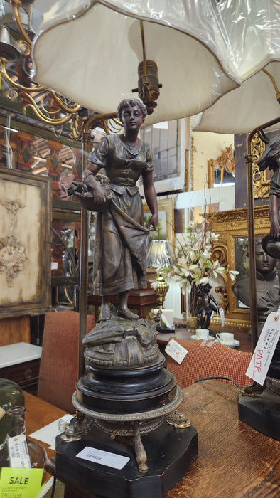 PAIR OF SPELTER FIGURAL FARMERS LAMPS