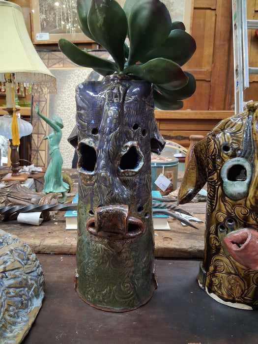TALL GREEN POTTERY HEAD WITH TONGUE AND AMYRELLYS BY TERRI WILDER