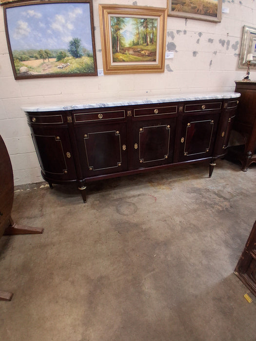 LOUIS XVI WHITE MARBLE TOP MAHOGANY 5 DOOR SIDEBOARD