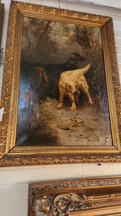 PAIR OF GILT FRAMED OIL PAINTINGs OF DOGS SIGNED SCHOUTEN