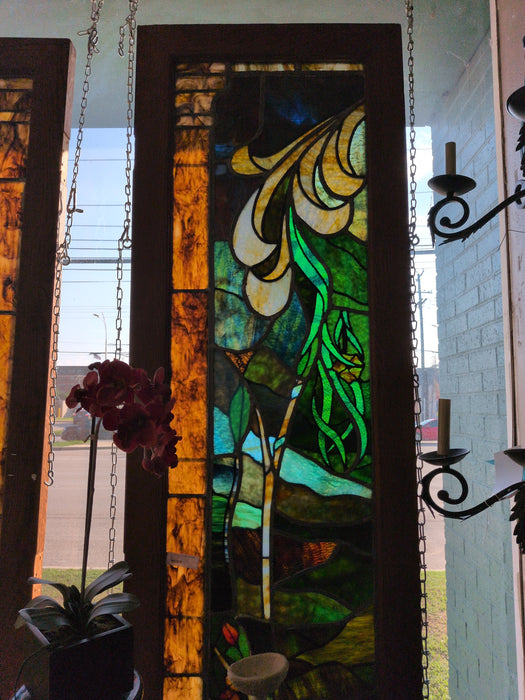 FRAMED ART NOUVEAU STAINED GLASS PANEL