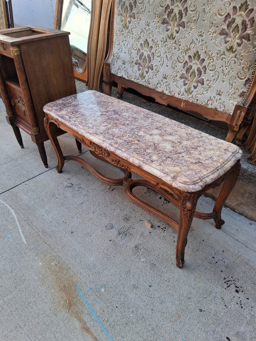 LOUIS XV MARBLE TOP OAK COFFEE TABLE