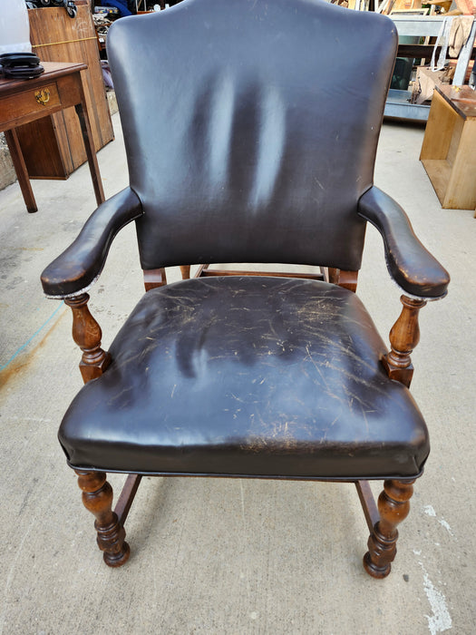 PAIR OF VINTAGE LEATHER ARM CHAIRS AS FOUND