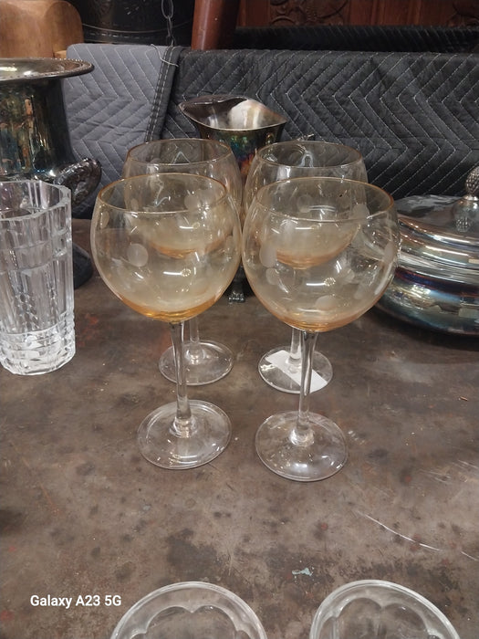 SET OF 4 MIDCENTURY STEMMED GRYSTAL GOBLETS
