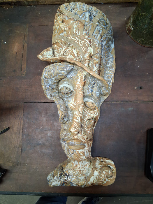 MAN WITH TOP HAT POTTERY WALL SCULPTURE BY TERRI WILDER